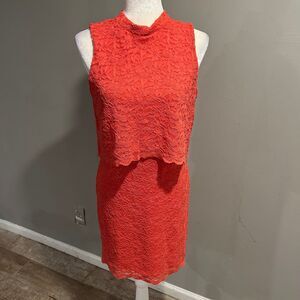 NWT LoveMarks Lace Dress Coral Pink Orange Sleeveless Womens Medium Made in USA